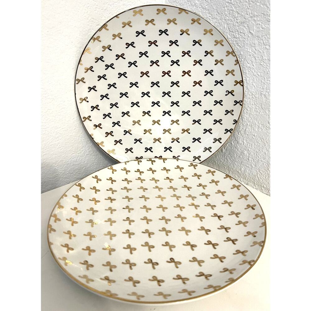 GOLD BOWS White Set of 2 Dinner Plates Viral Coquette 10" Ceramic‎ Tiktok